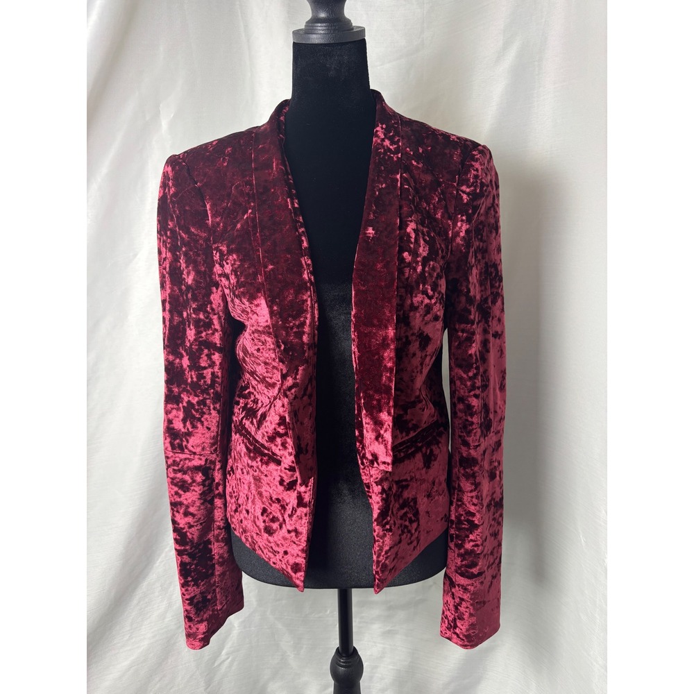 Decree Blazer Women Large Burgundy Very Good Crushed Velvet Open Front Shawl
